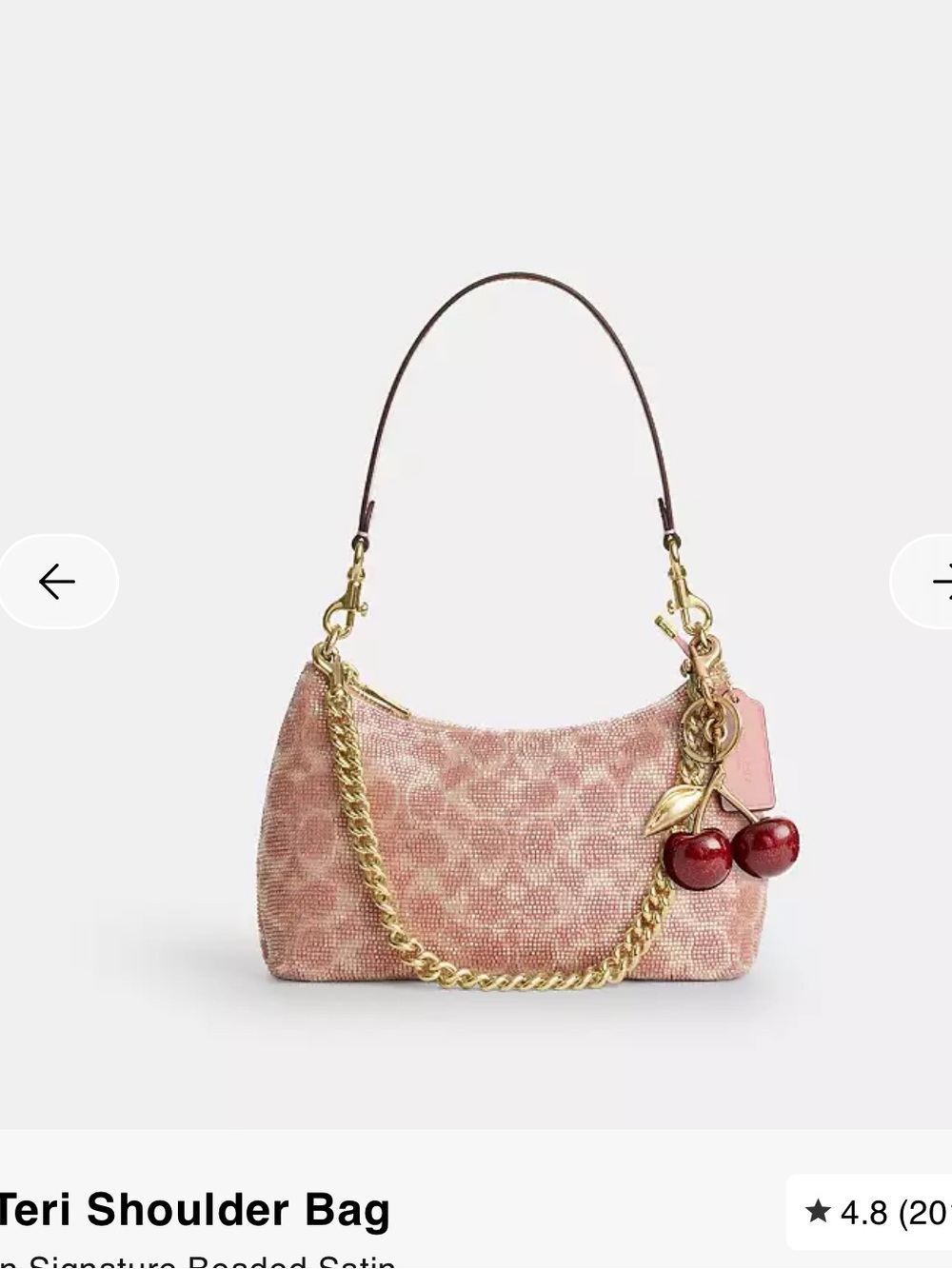 Coach Beaded Teri Light Pink Signature Satin Shoulder Bag - Picture 6 of 10
